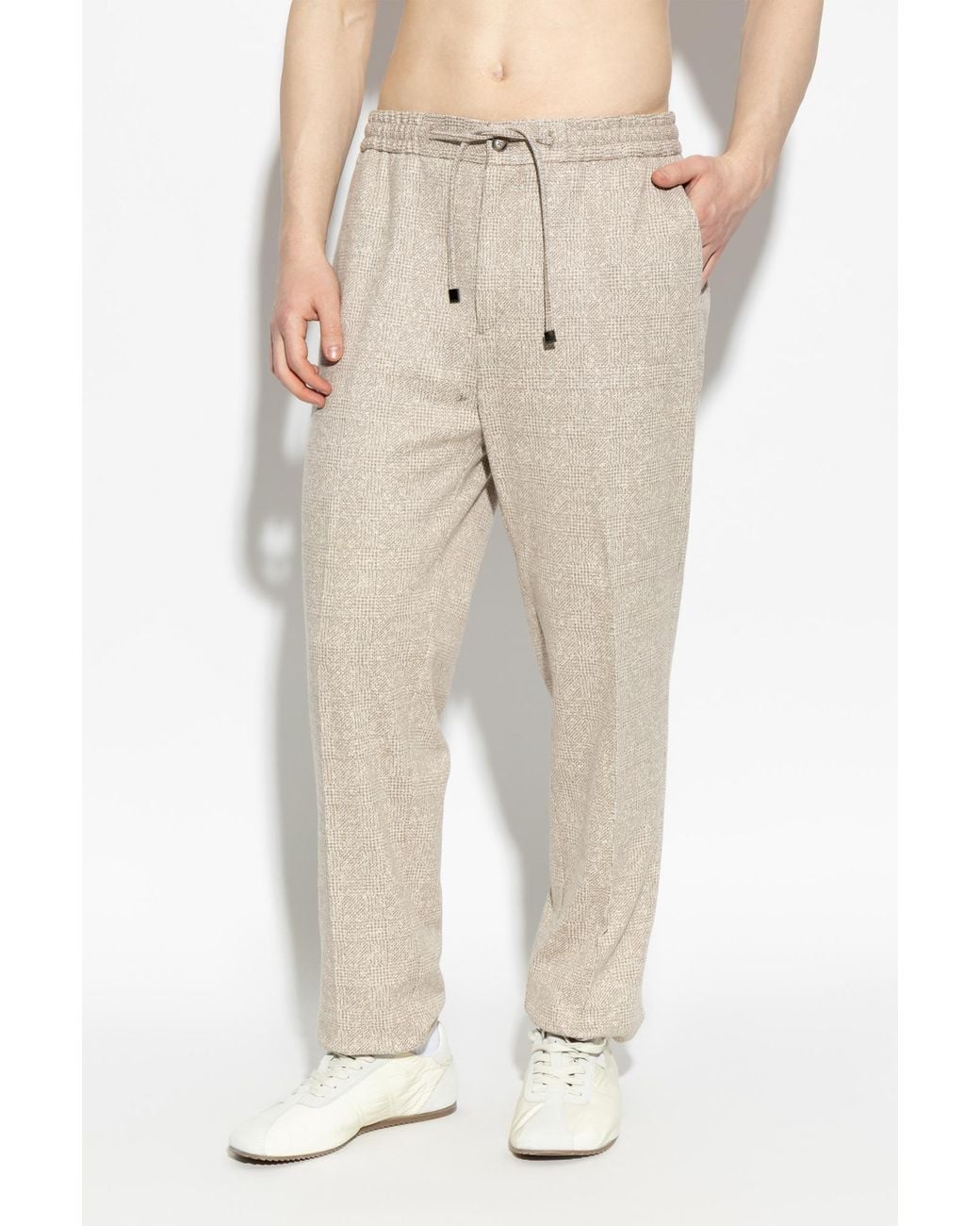 Etro Natural Plaid Drawstring Pants for men