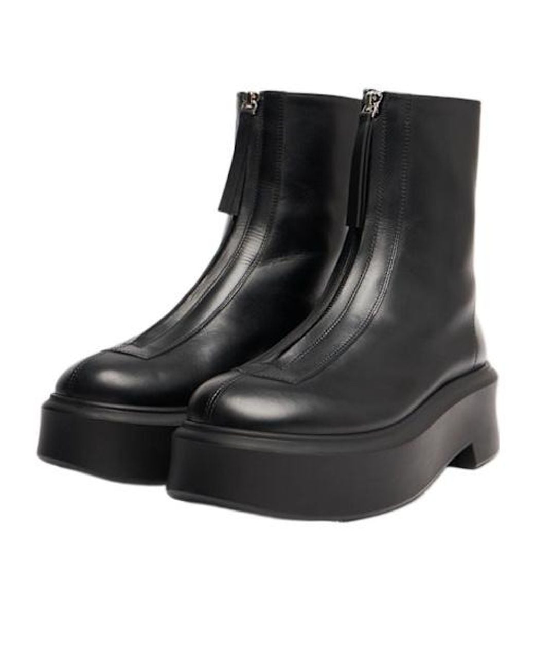 The Row Black Ankle Boots With Zip And Platform Sole