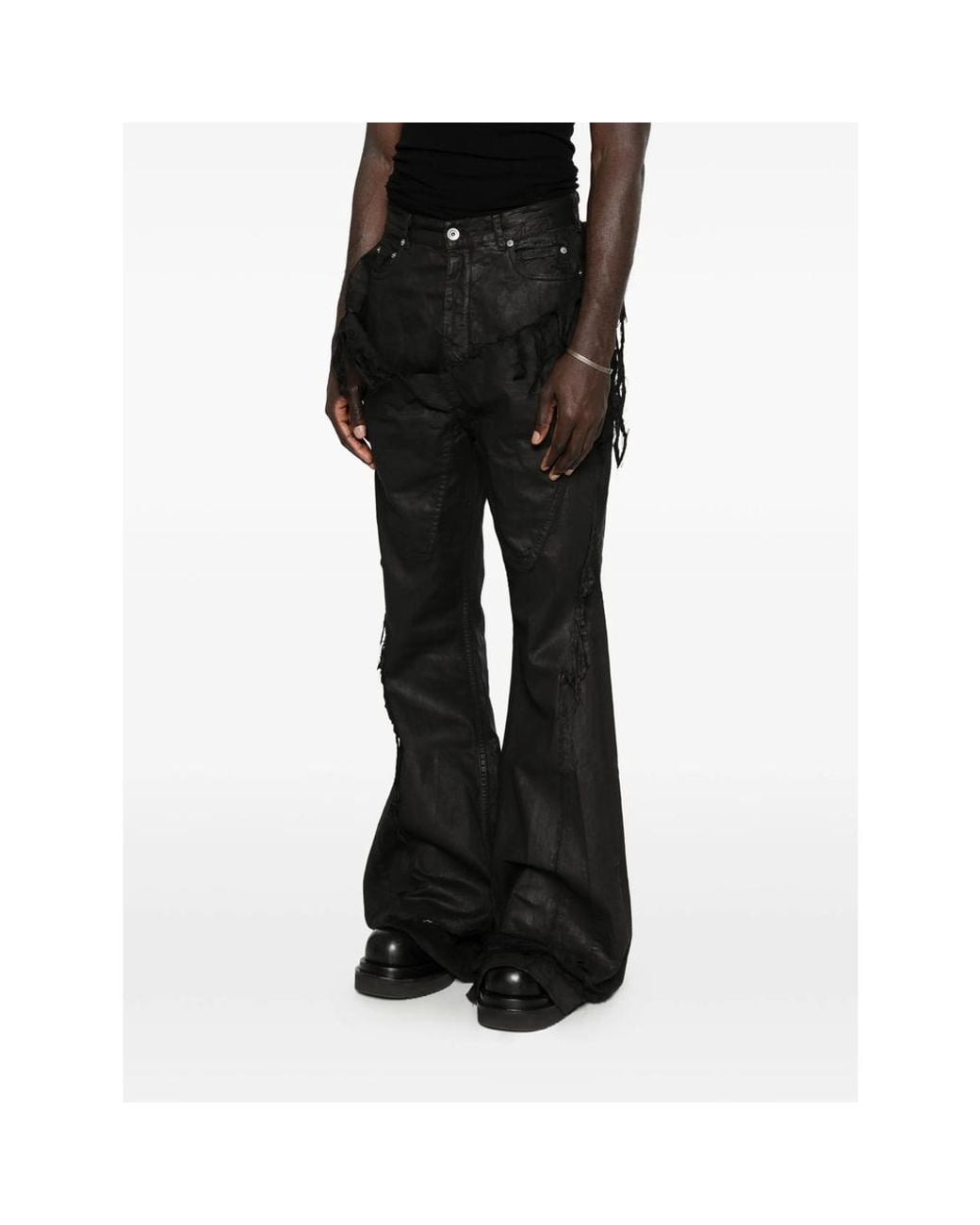Rick Owens Black Frayed Flared Jeans for men