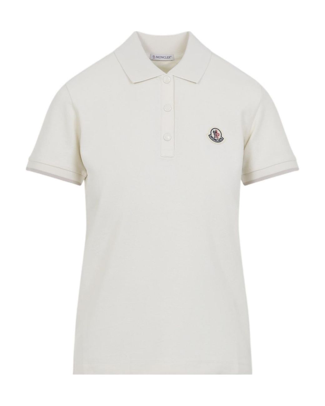 Moncler White Logo Patch Short-Sleeved Polo Shirt