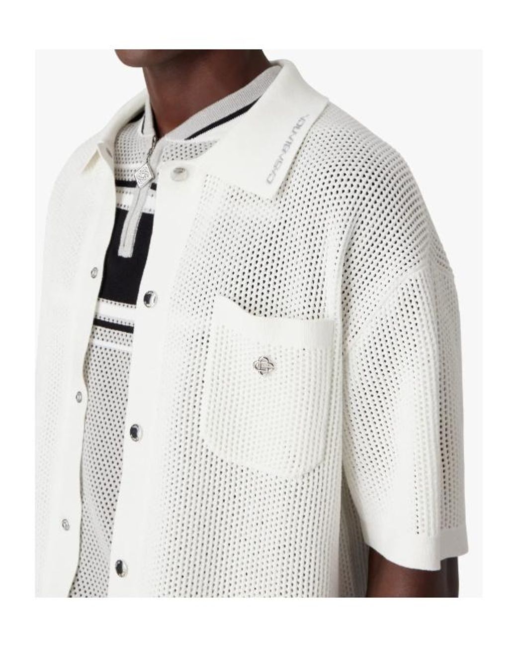 Casablanca White Short Sleeved Mesh Shirt for men