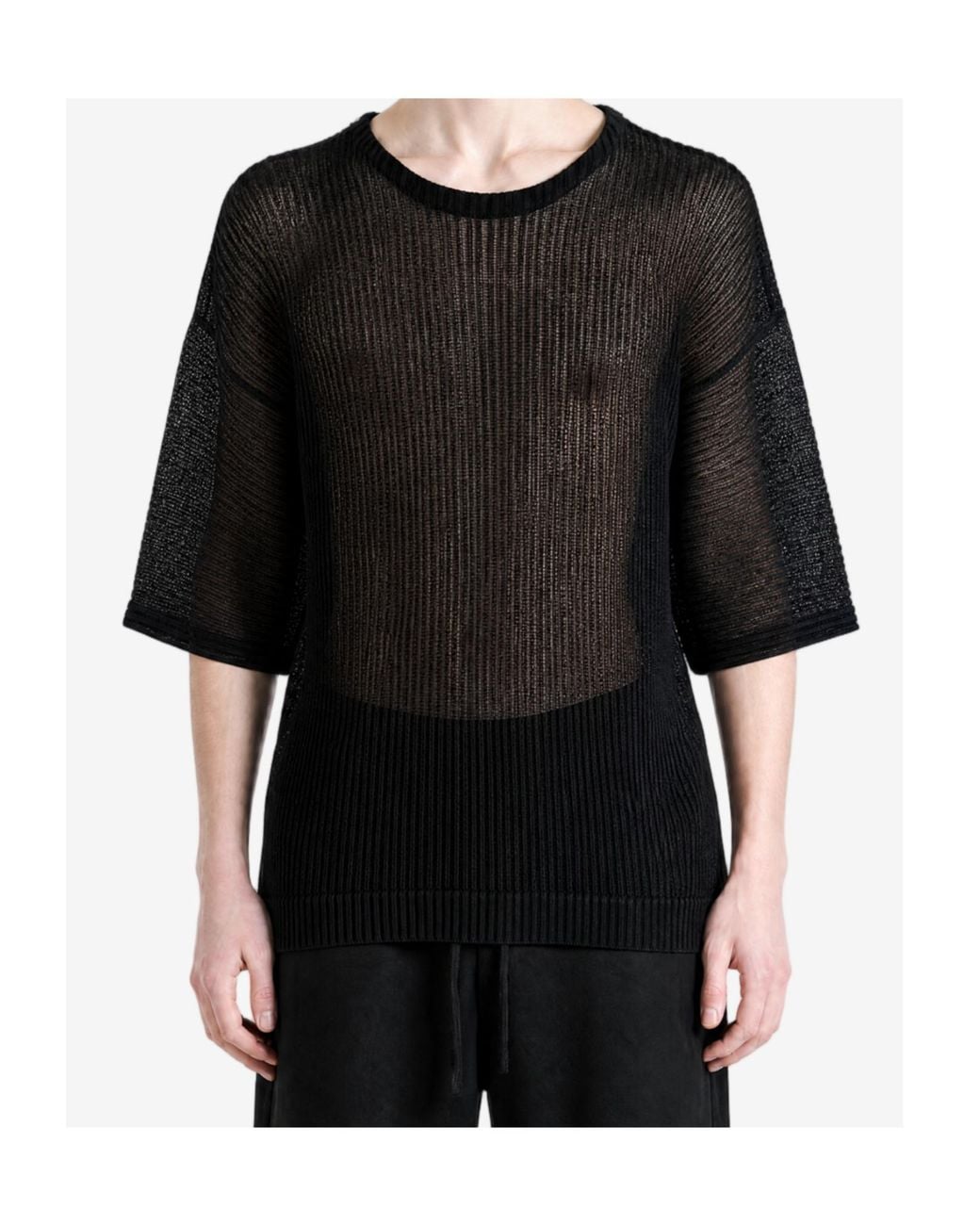 Homme Plissé Issey Miyake Black Pleated Semi-Sheer T-Shirt for men