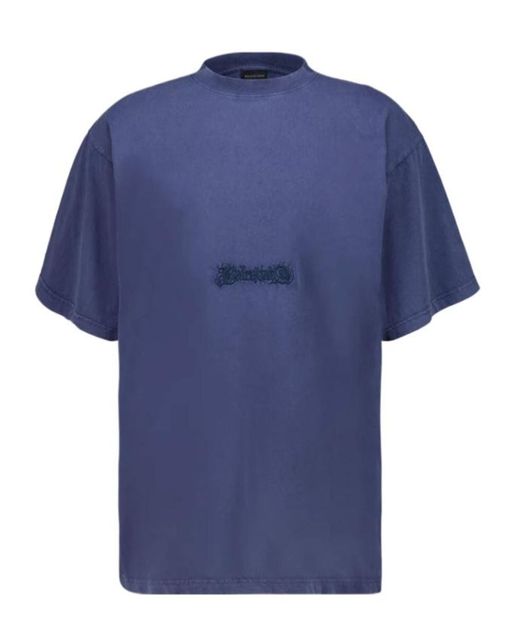 Balenciaga Blue Logo Embroidered T-Shirt for men