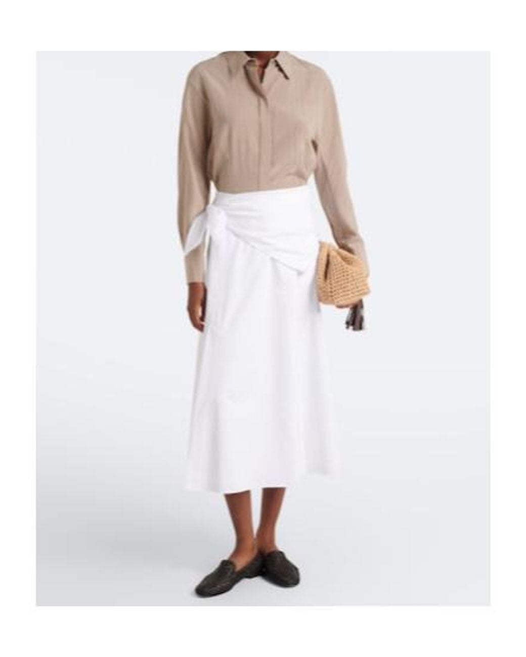 Vince White Cotton Poplin Midi Skirt