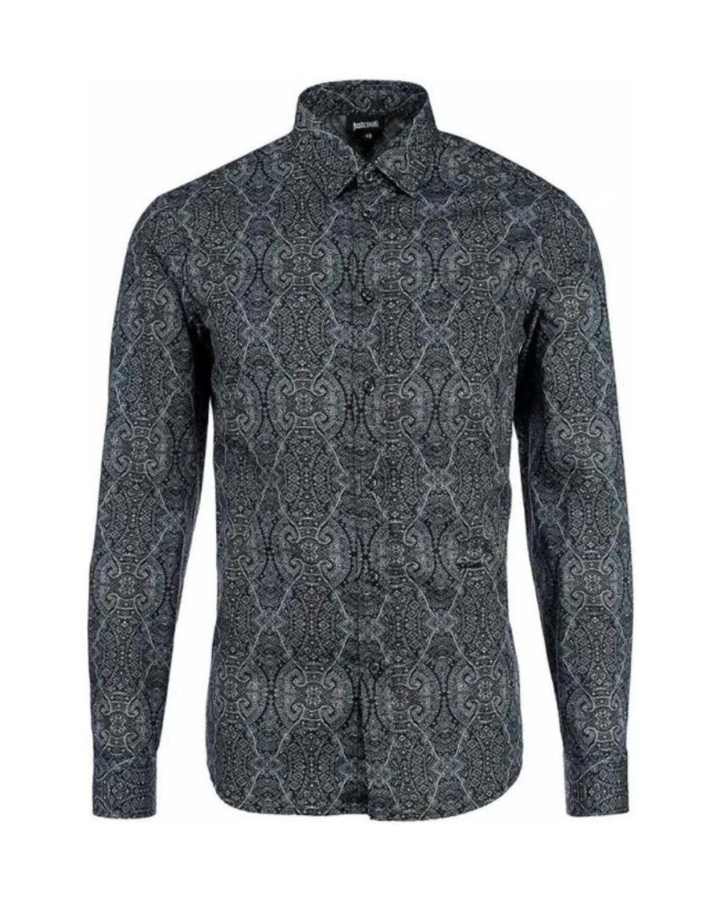 Just Cavalli Blue Printed Shirt for men