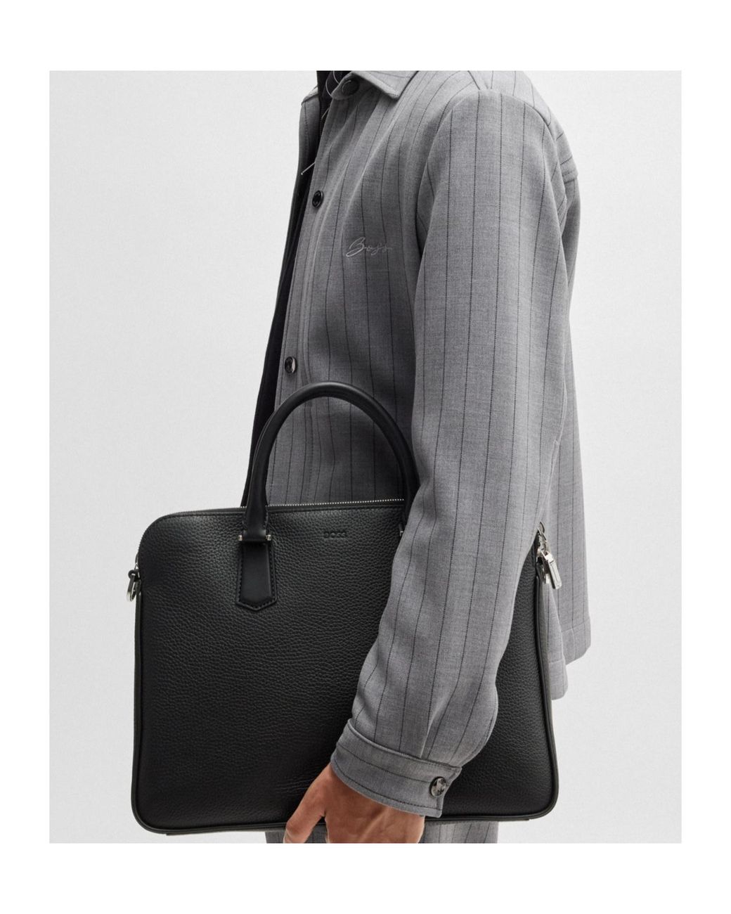 Boss Black Leather Laptop Bag for men