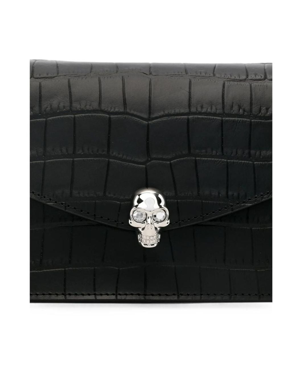 McQueen White Skull Embossed Chain-Linked Shoulder Bag