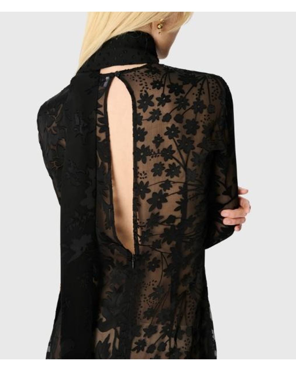 MARINE SERRE Black Long-Sleeved High-Necked Long Dress