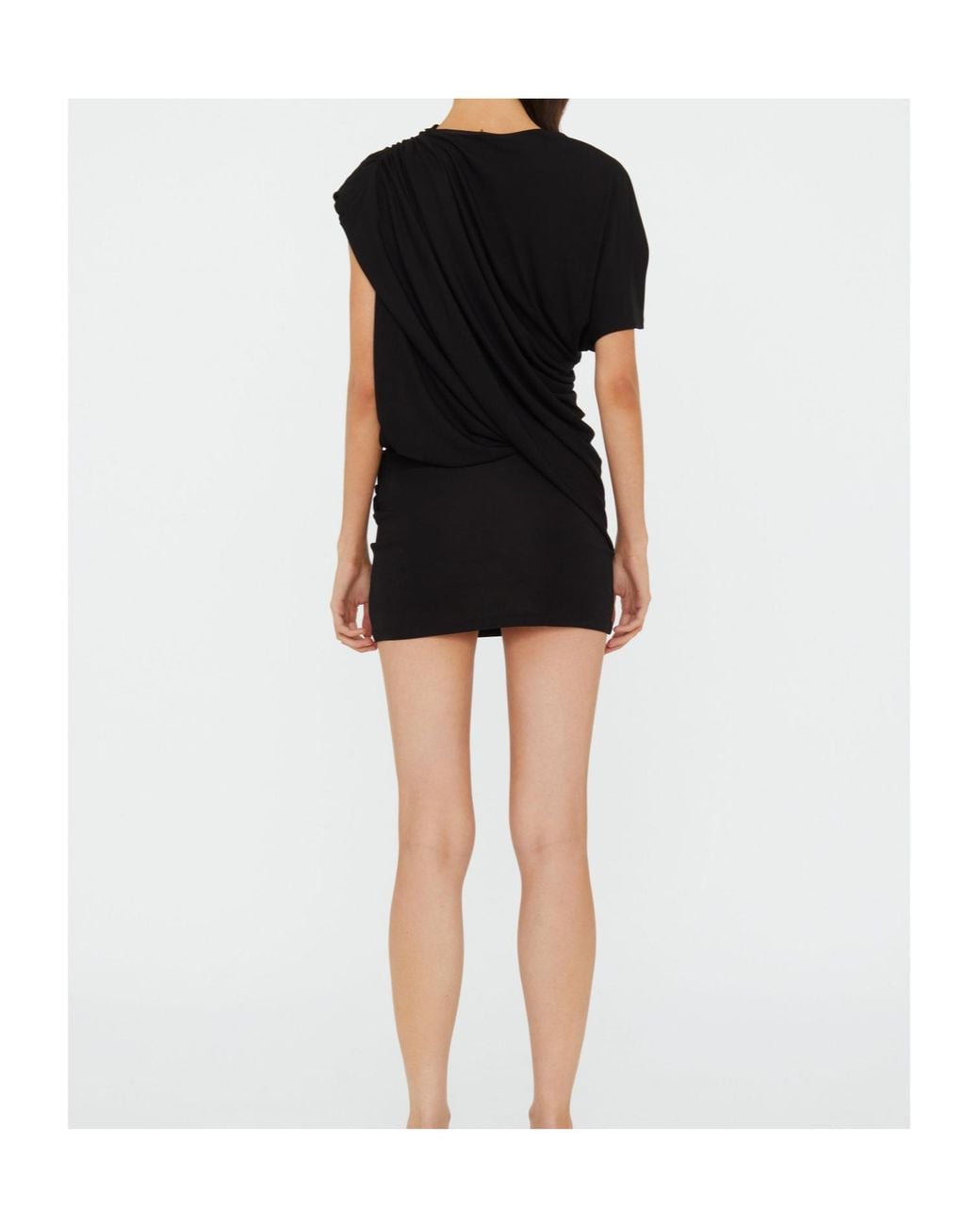 Christopher Esber Black Short Sleeve Draped Embellished Mini Dress