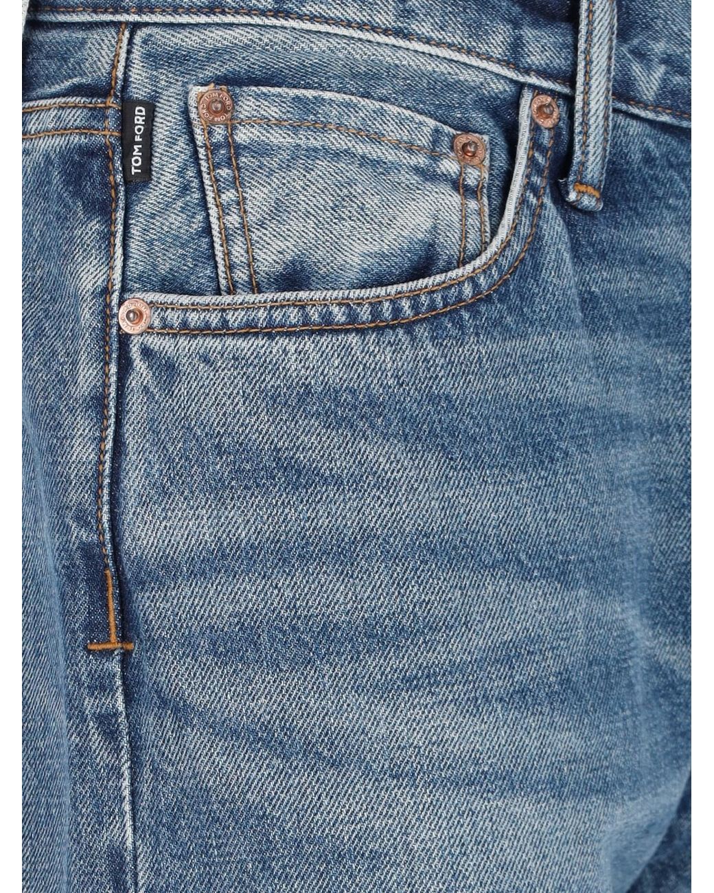 Tom Ford Blue Mid-Rise Straight-Leg Jeans for men