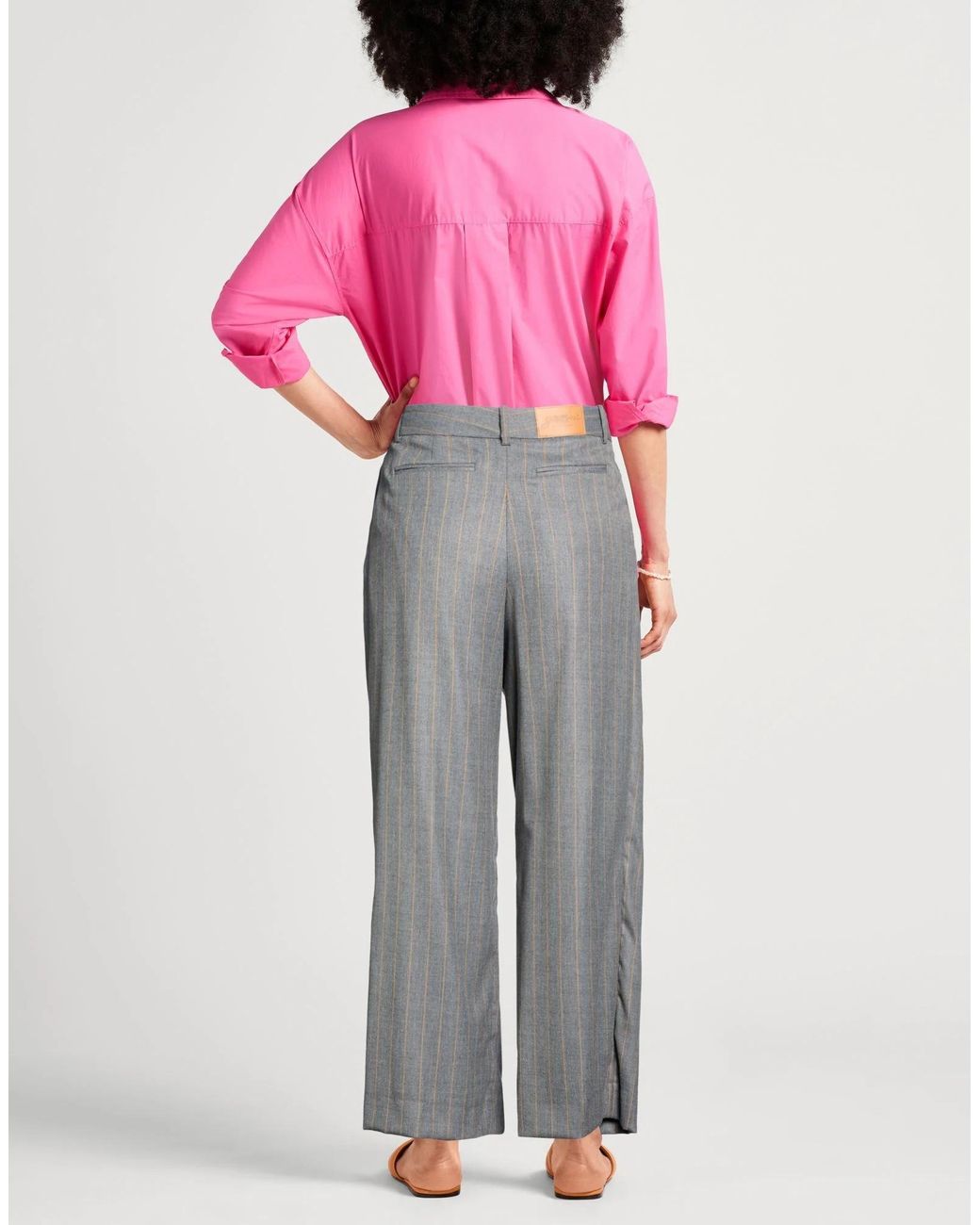 Ganni Gray Wide Striped Straight-Leg Trousers