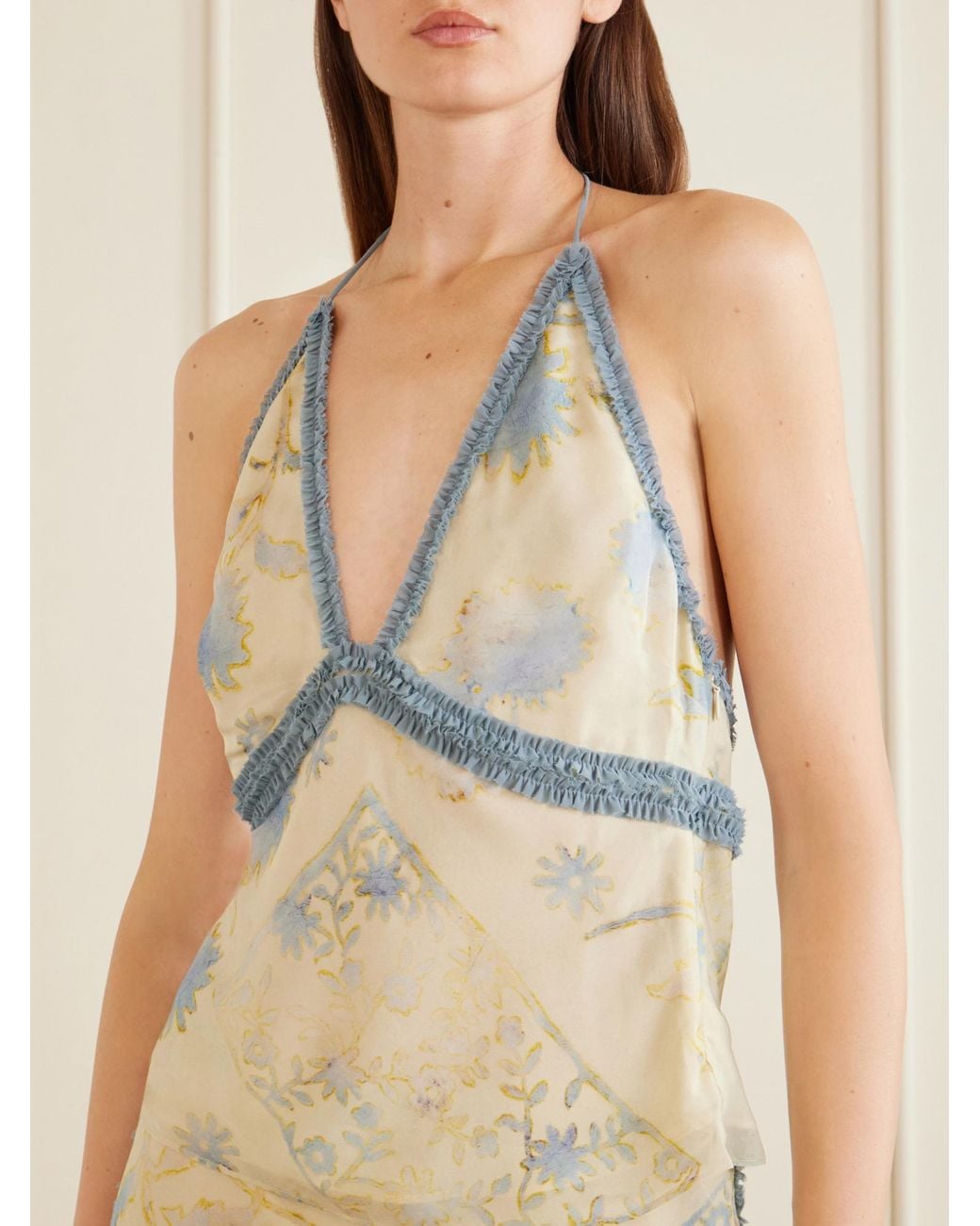 Sir Blue Cecile Ruffled Printed Chiffon Halter Top
