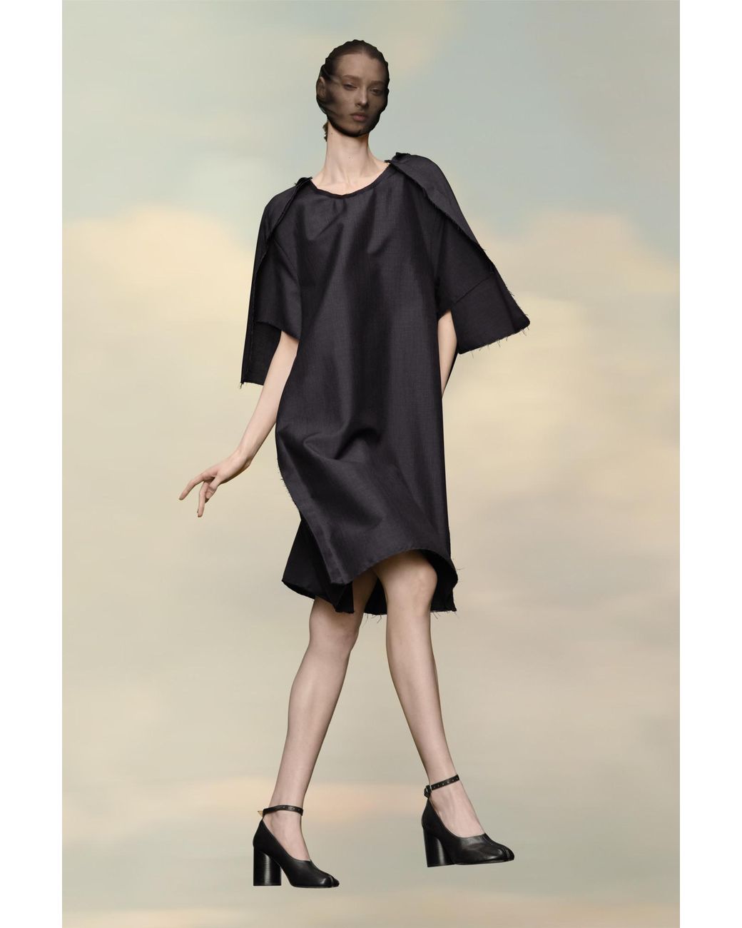 Maison Margiela Black Crewneck Frayed Edge Dress