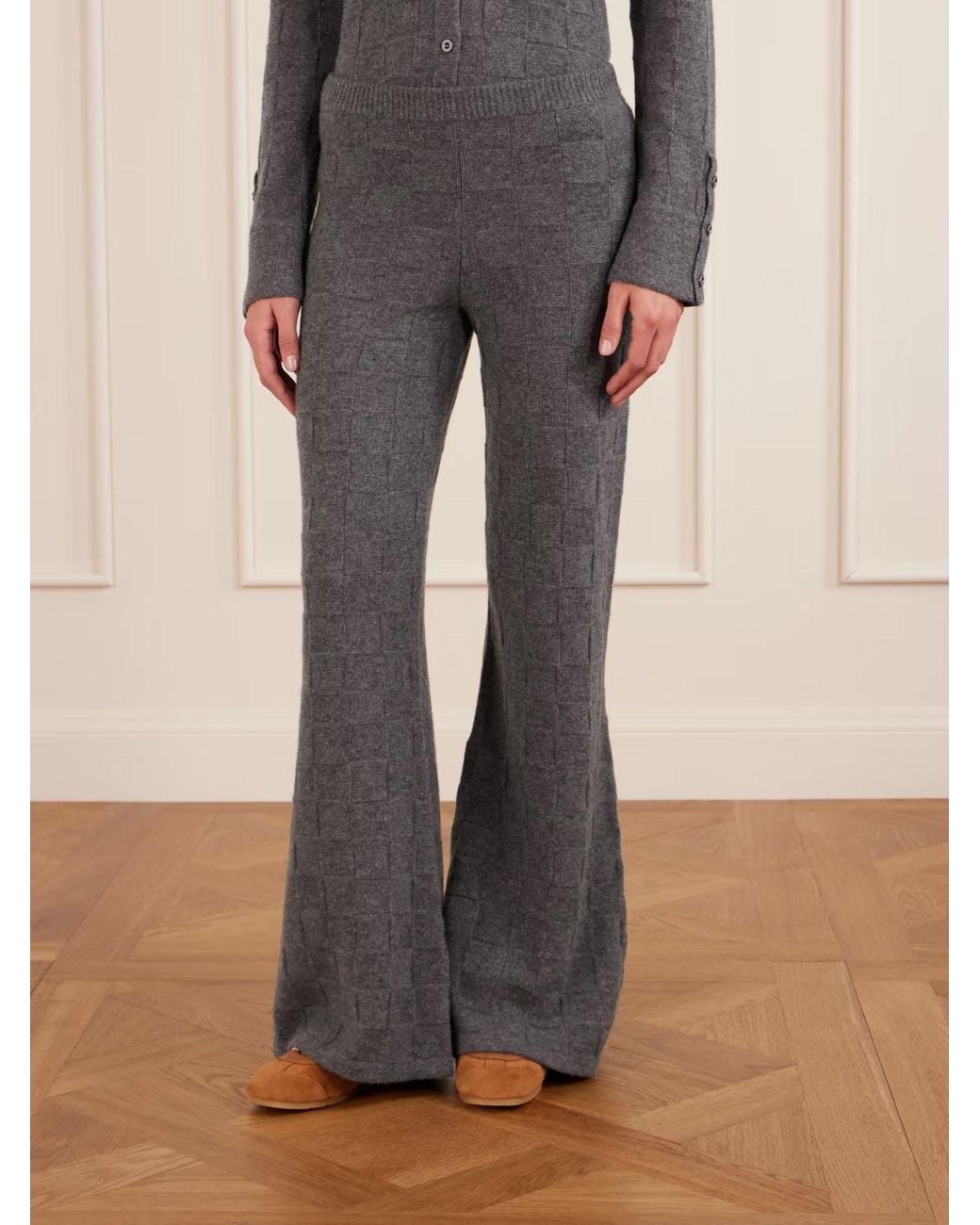 The Elder Statesman Gray Cashmere Wide-Leg Track Pants