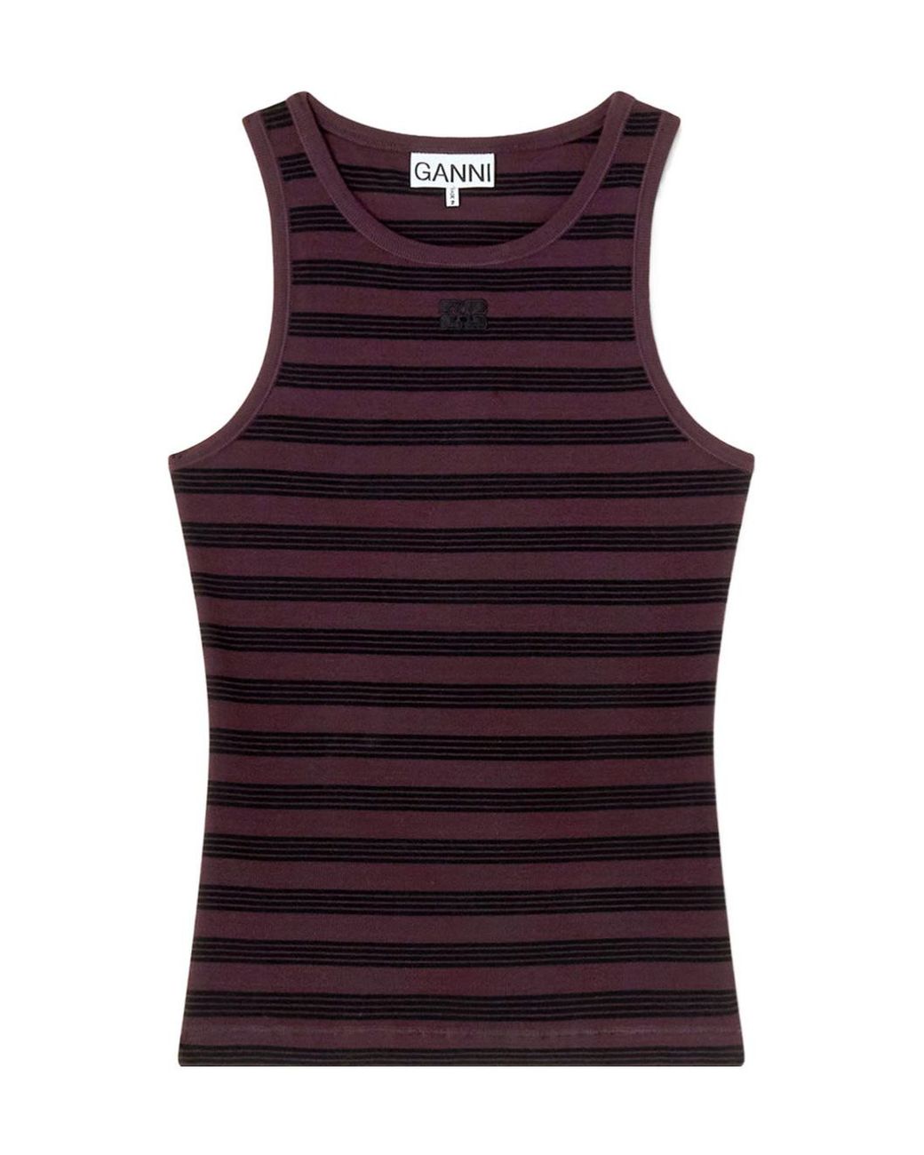 Ganni Stripe Rib Tank Top in Purple | Lyst
