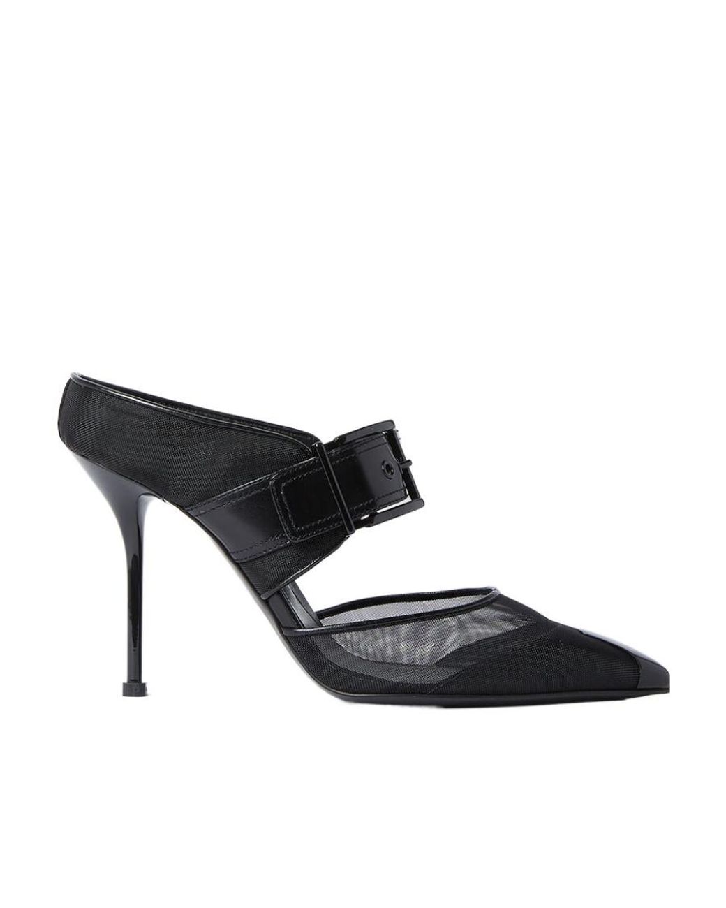 McQueen Black Punk Buckle Heeled Mules