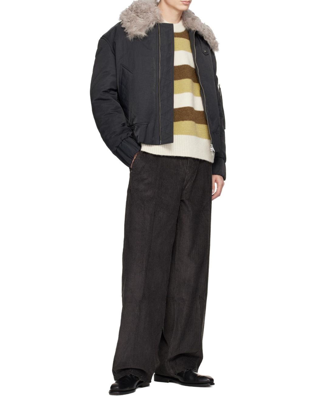 AMI Gray Ami Alexandre Mattiussi Bomber Jacket With Grey Shearling Collar for men