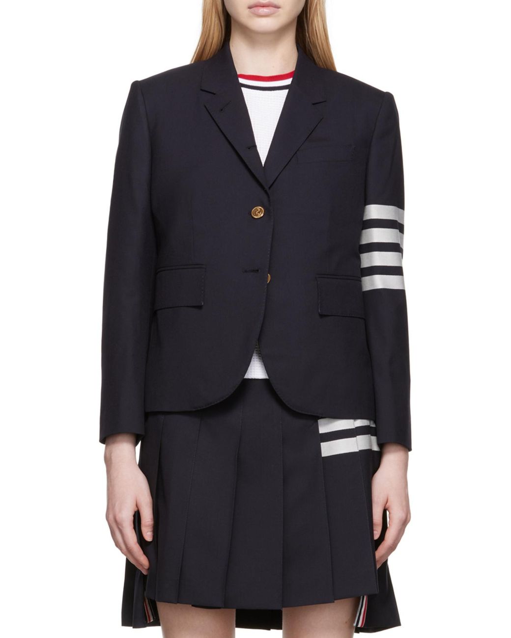 Thom Browne Blue Single-Breasted Stripe Detailed Blazer