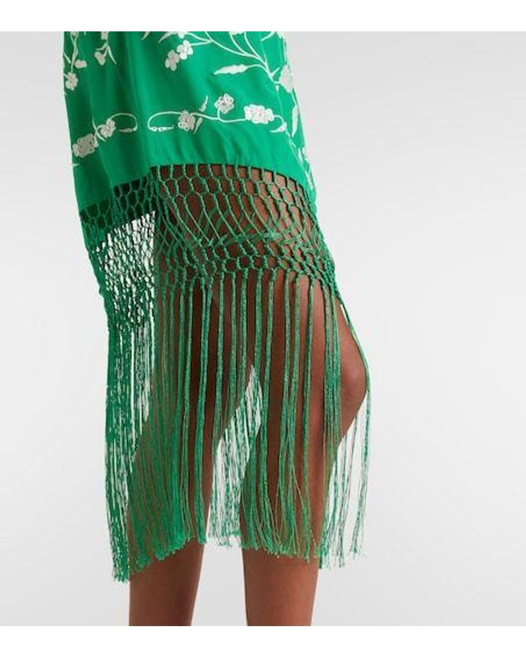 Camilla Green Embellished Embroidered Fringed Silk Minidress