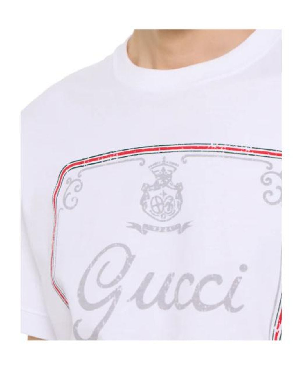 Gucci White Logo-Printed Crewneck T-Shirt for men