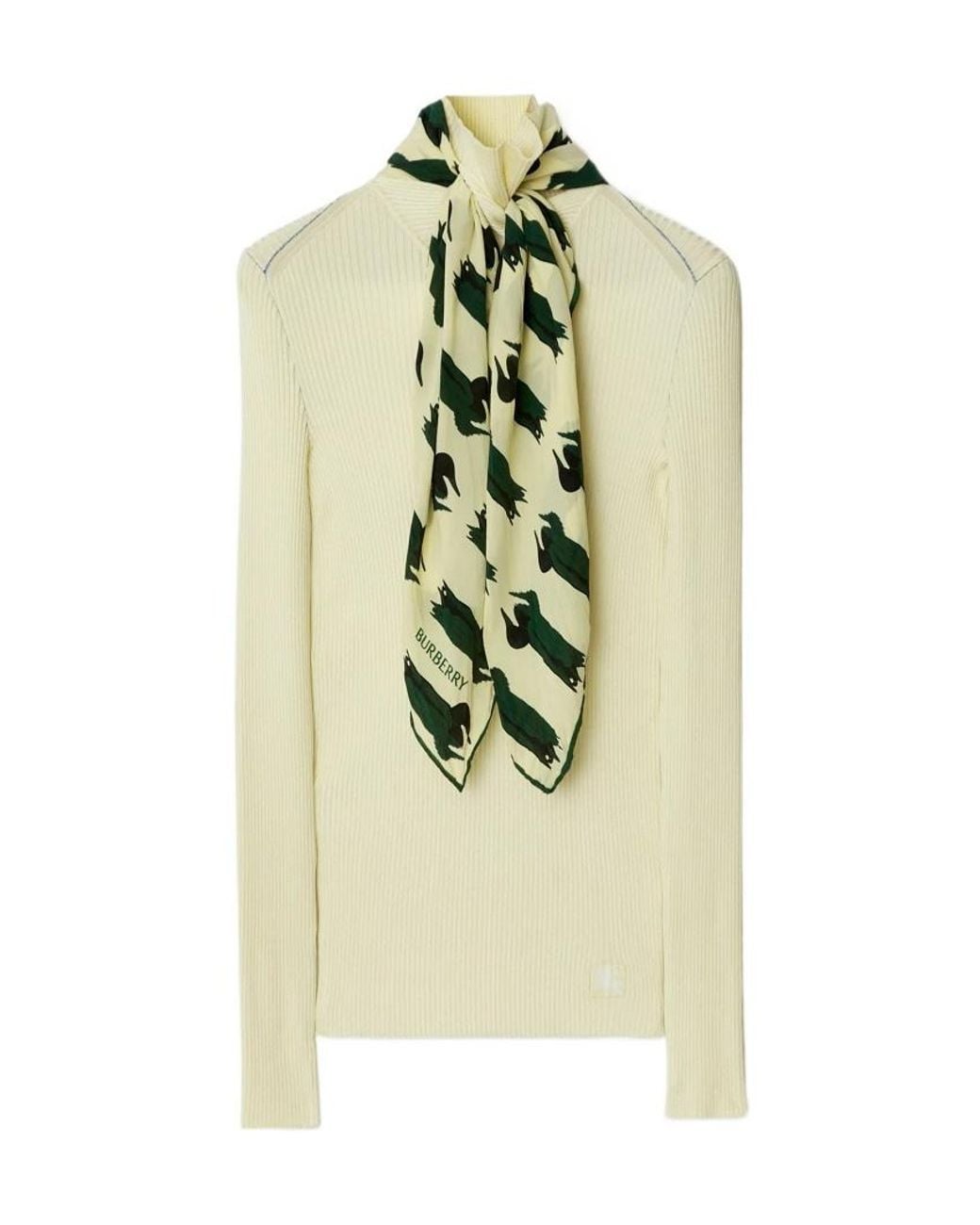 Burberry Green Scarf-Detailed Knit Jumper