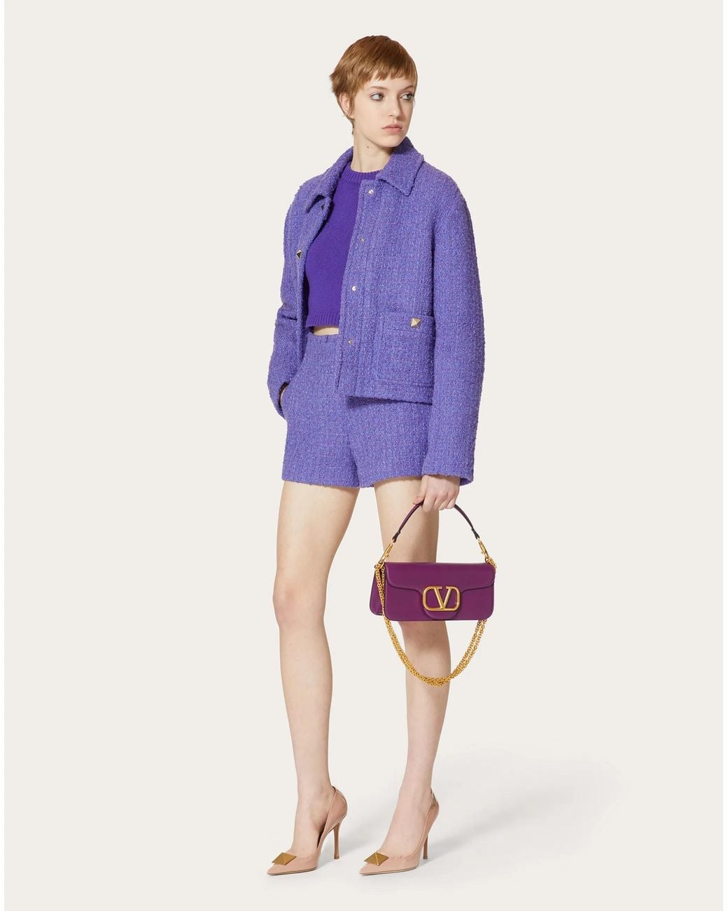 Valentino Purple High-Waist Bouclé Shorts
