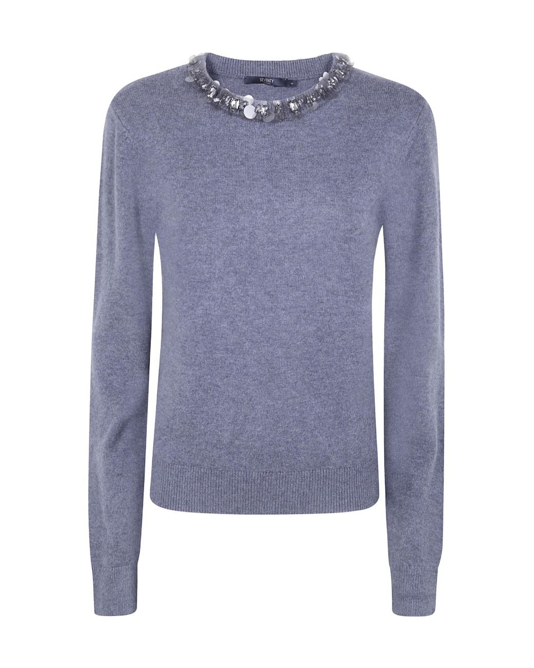 Seventy Blue Embellished Neck Jumper