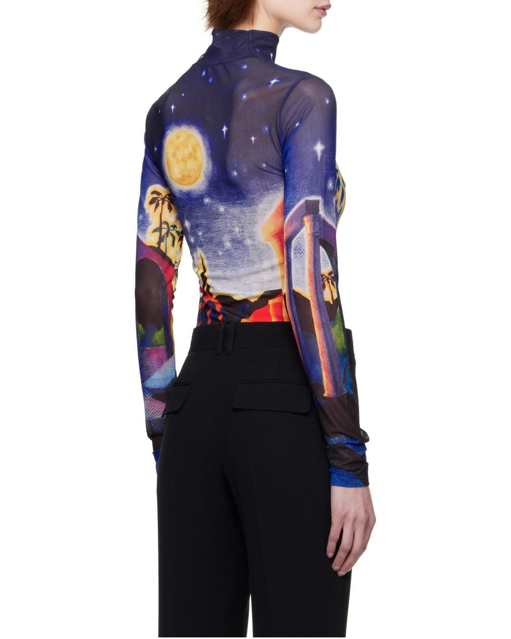 Casablanca Blue Graphic Printed High-Neck Top