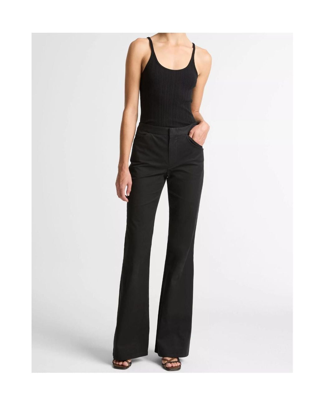Vince Black Variegated-Rib Cotton-Blend Tank