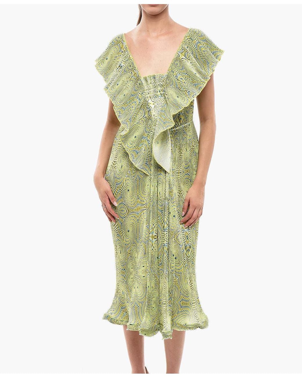 Pattern Clothing Stella McCartney Pleated Geometric-Pattern Dress in Green | Lyst