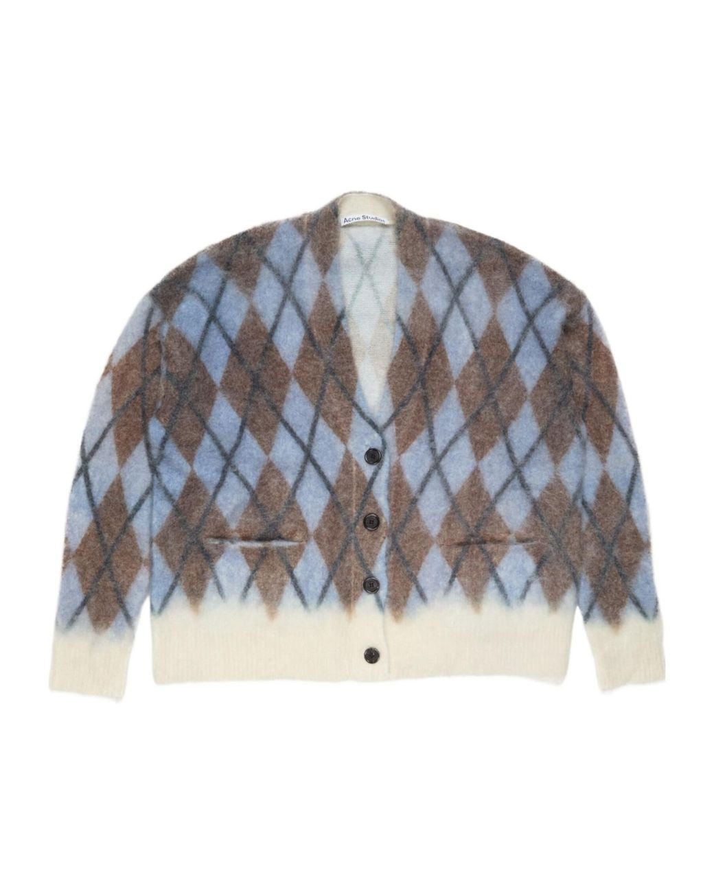 Acne Blue Argyle-Pattern Cardigan