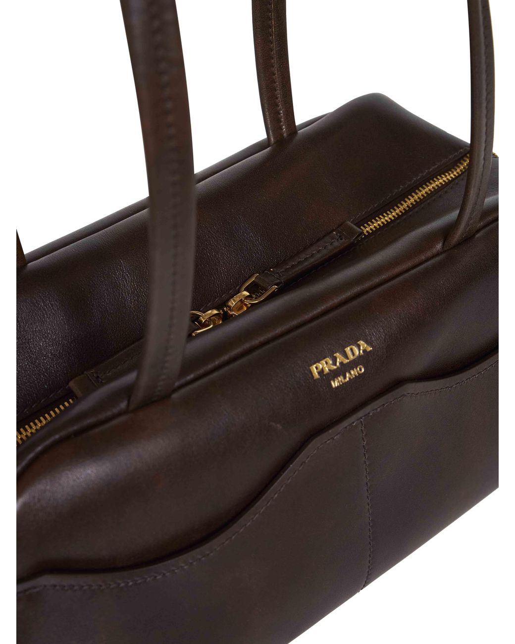 Prada Brown Box Large Antiqued Leather Top-Handle Bag