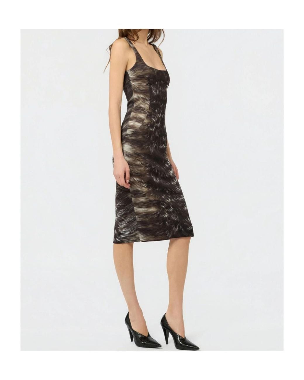 Roberto Cavalli Black Midi Fur-Print Sleeveless Dress