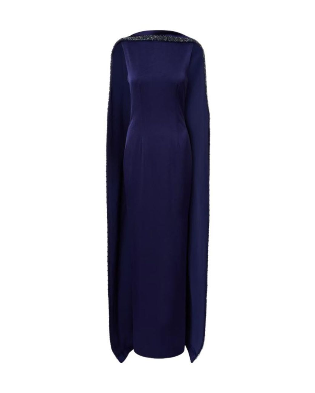 Roland Mouret Blue Embellished Caped Satin Crêpe Gown