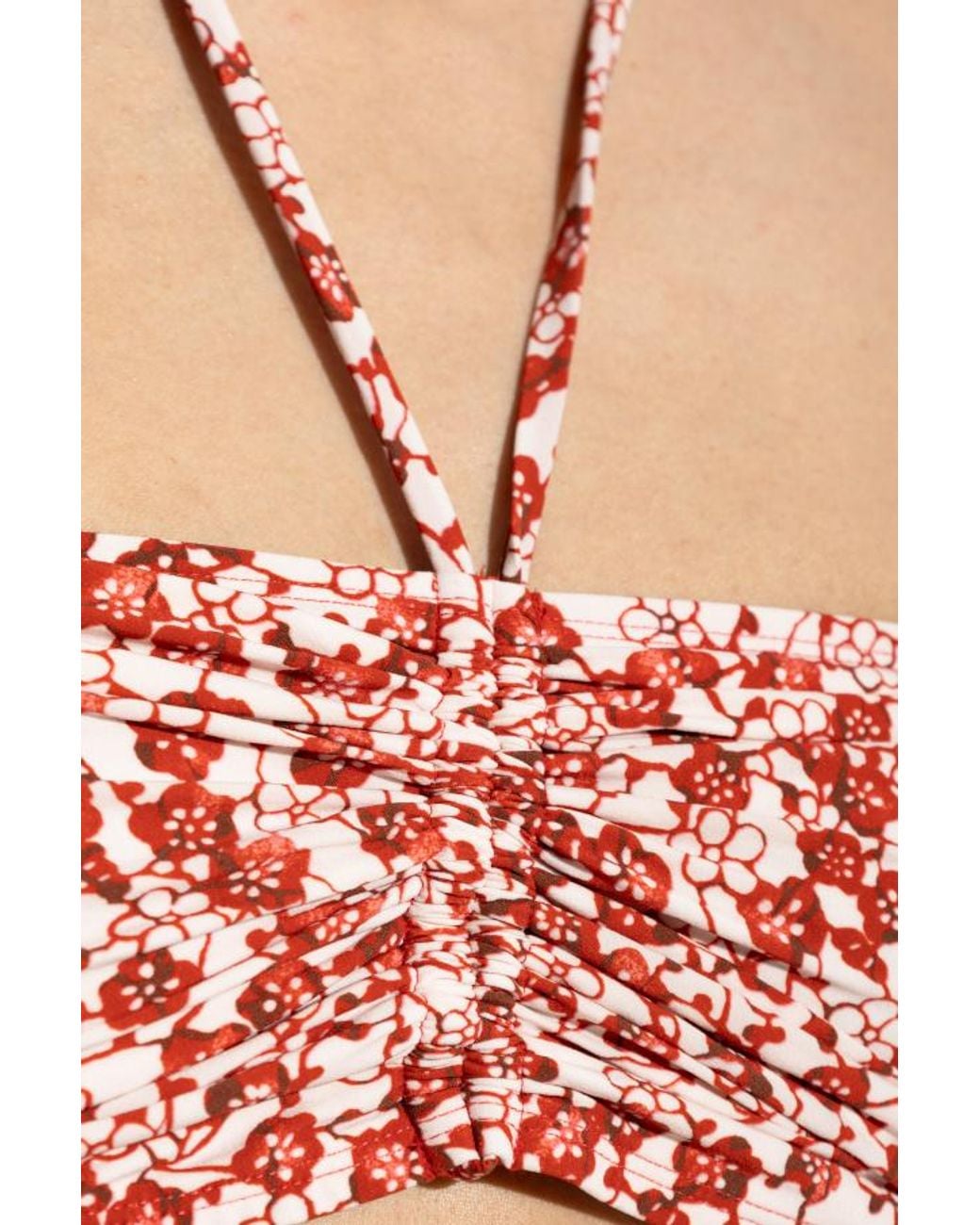 Isabel Marant Red Floral Motif Tie Fastened Bikini Top