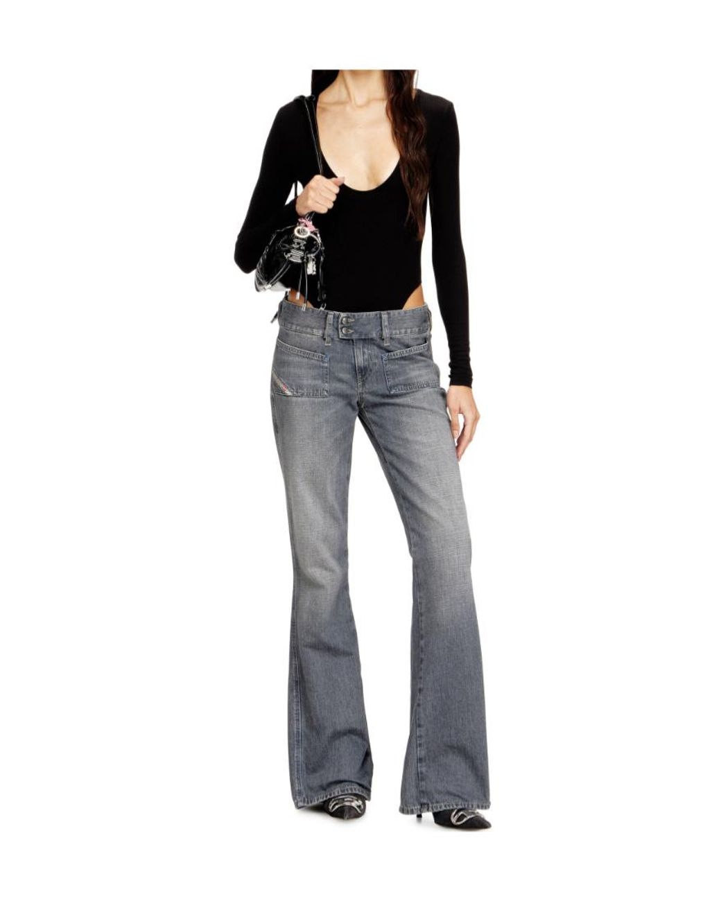 DIESEL Black T-Bodyn Ribbed Thong Bodysuit