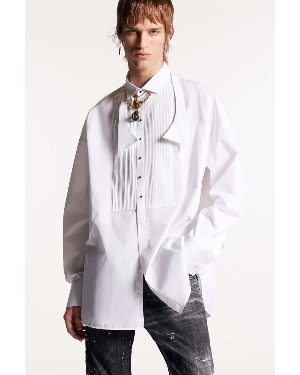 DSquared² White Bib-Style Buttoned Shirt for men