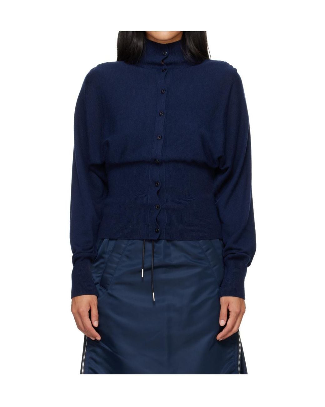 OPEN YY Blue Button-Front Cropped Cardigan