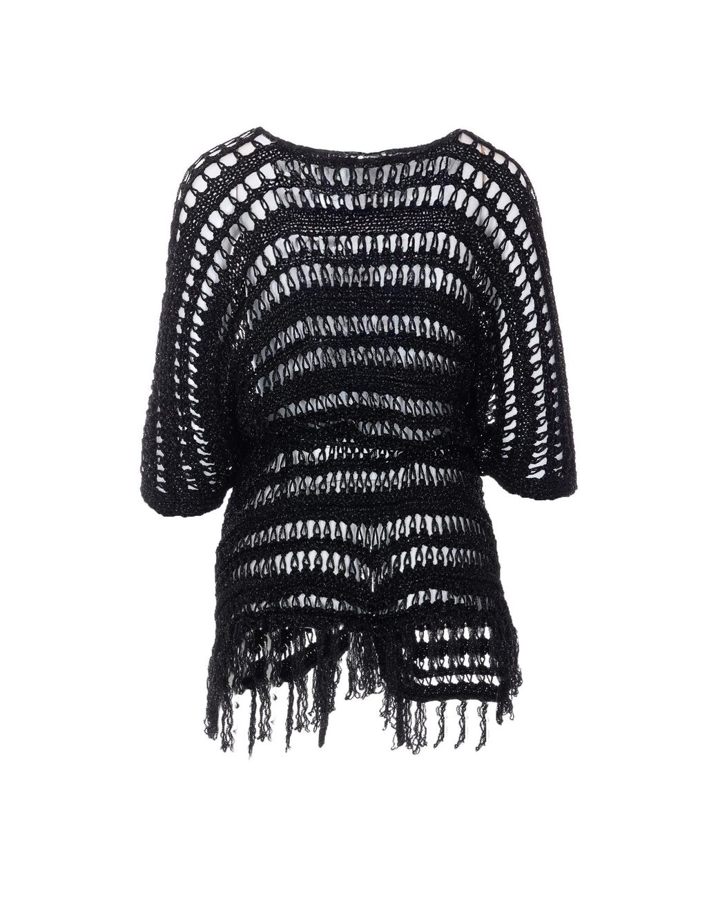 Twinset Black Fringed Crochet Knitted Top