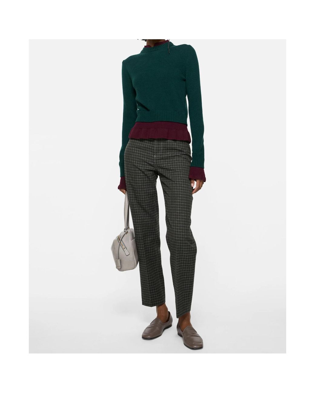 Acne Green Ruffled Layered-Effect Sweater