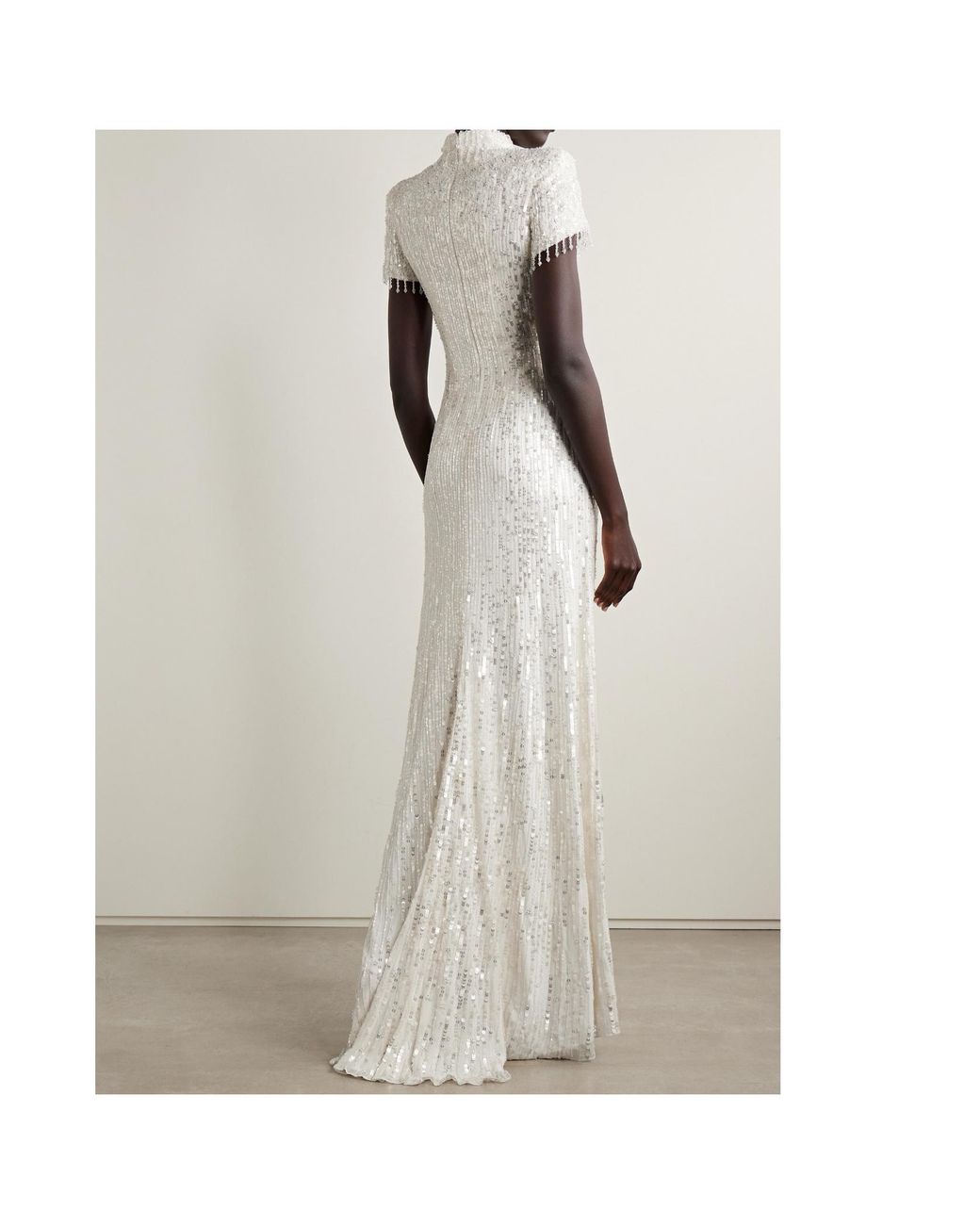 Jenny Packham White Chiffon High-Neck Dress