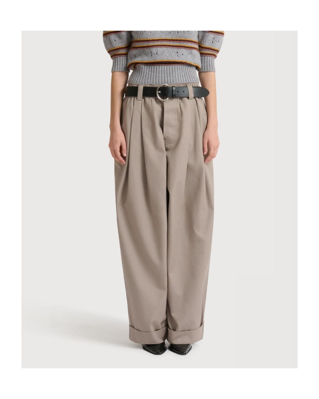 Marni Gray Pleated Turn-Up Hem Trousers