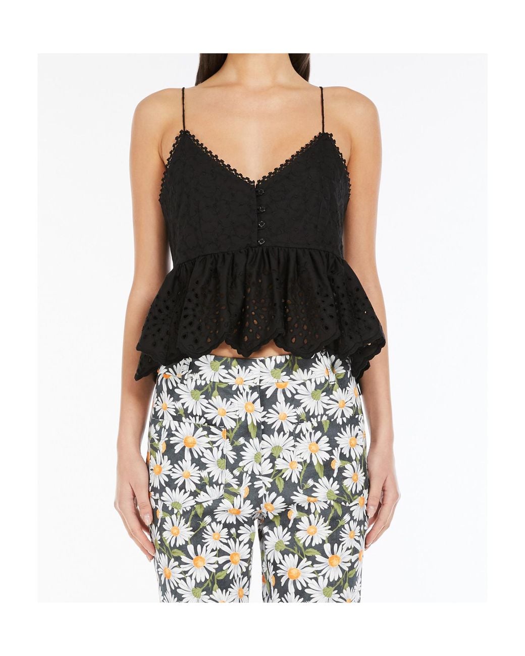 Weekend by Maxmara Black Embroidered Spaghetti Strap Top
