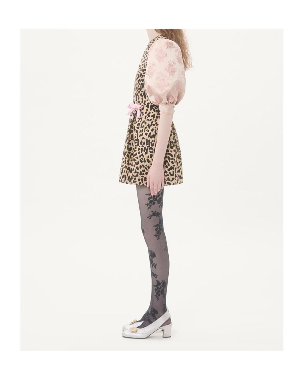Valentino Natural Leopard Printed Puff-Sleeved Mini Dress