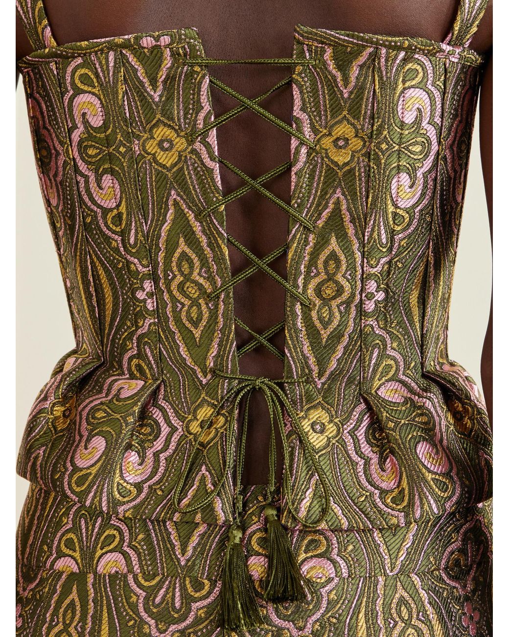 Etro Brown Floral Paisley-Print Jacquard Bustier Top