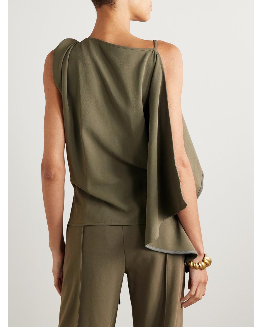 Proenza Schouler Green Asymmetric Draped Crepe Top