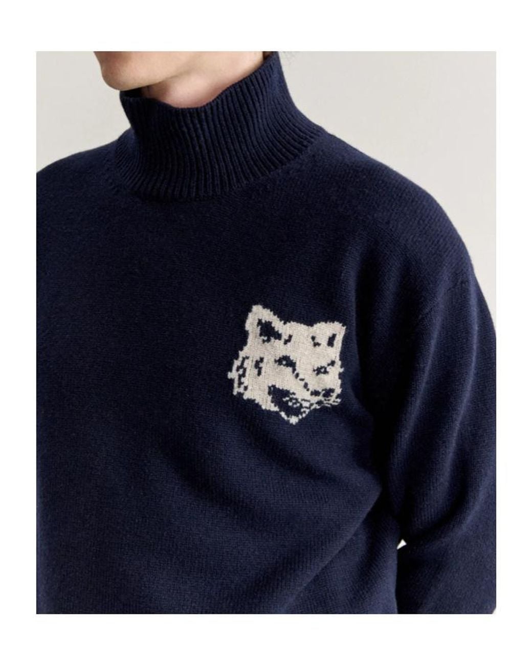 Maison Kitsuné Blue Maison Kitsuné Fox Head Intarsia-Knit Turtleneck Jumper for men