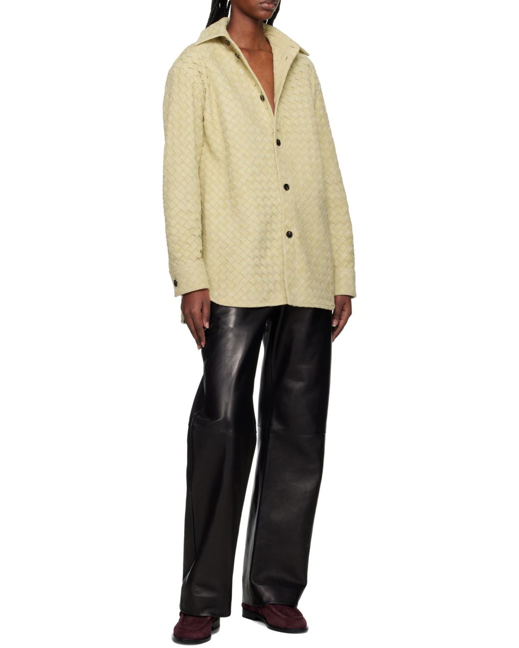 Bottega Veneta Natural Long-Sleeved Leather Shirt