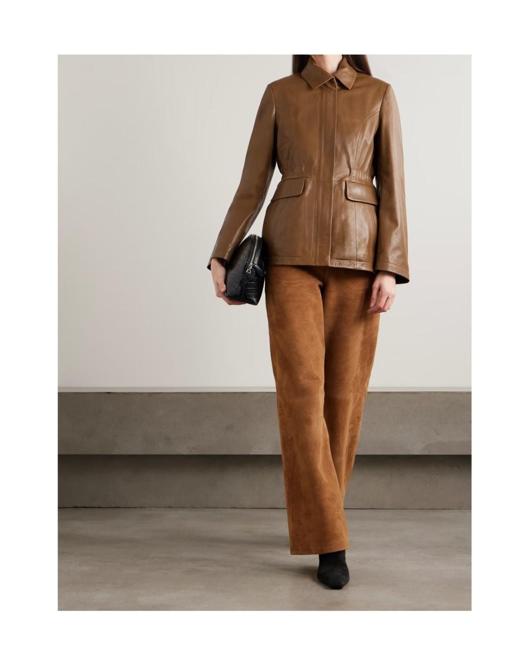 Nour Hammour Brown Long-Sleeved Leather Jacket