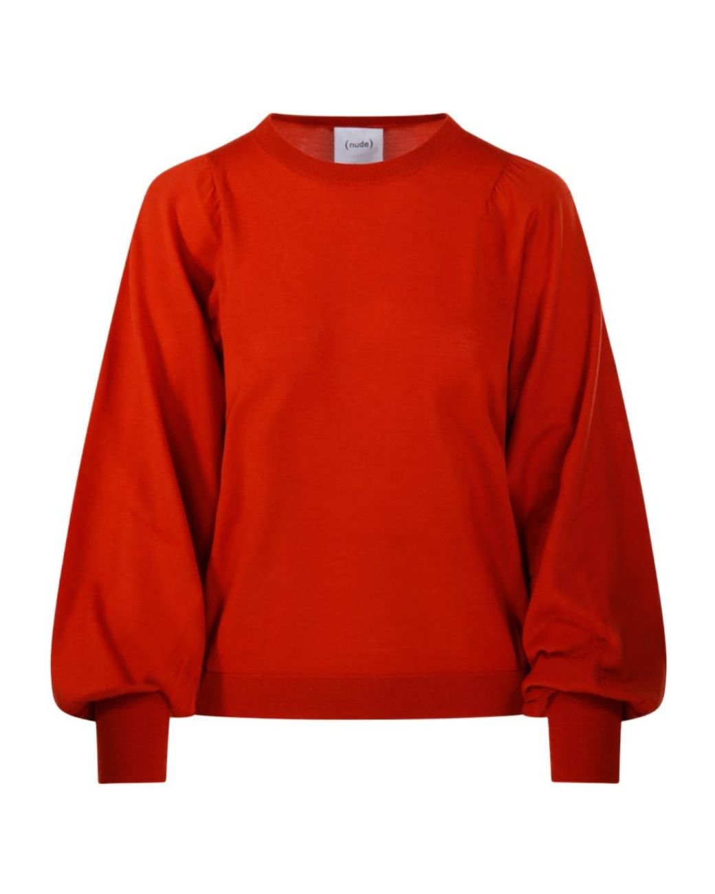 Nude Red Puff-Sleeve Crew-Neck Sweater